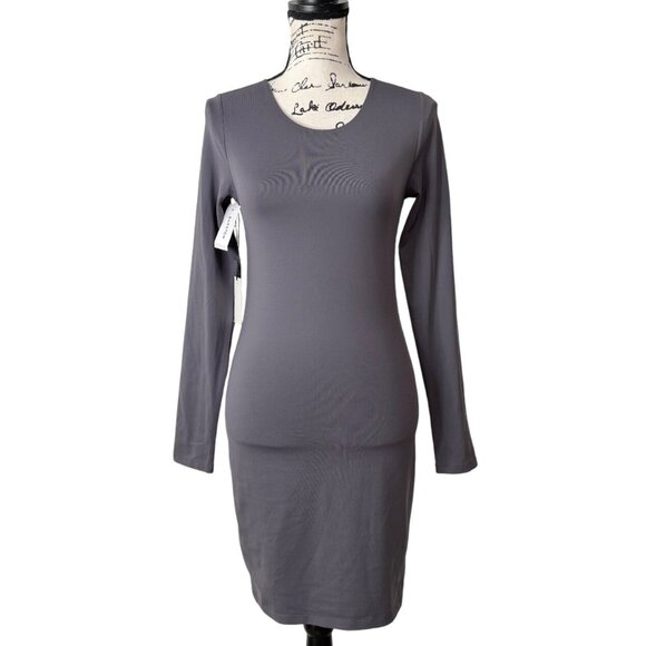 Babaton Contour Crew Dress Long Sleeve Gray Charcoal Stretch Womens Size M NEW - Picture 2 of 9